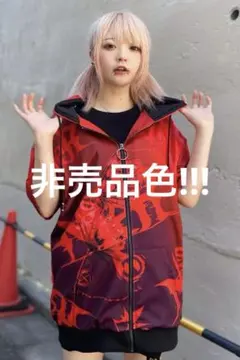 NieRClothing 半袖ジップアップパーカー 男女兼用 赤×黒 蝶