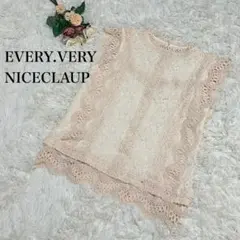 【ナイスクラップ】ノースリーブレースブラウス　クリーム　総レーストップス