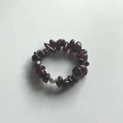 ガーネットさざれ　淡水パール　天然石　ビーズリング