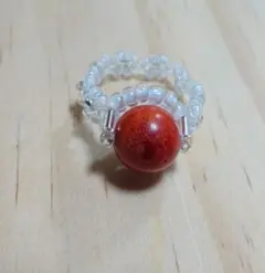 磯花サンゴの花編みビーズリング