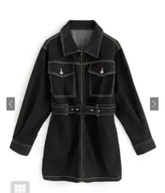 ブラックデニムジャケット ベルト付き春服