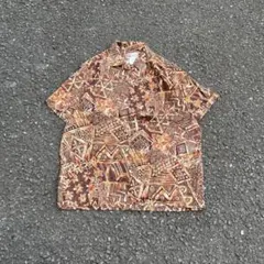 USA製 90s vintage レーヨンオープンカラーシャツ 総柄 ブラウン