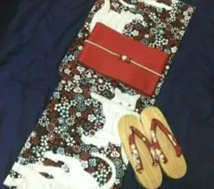 ◆LLサイズ◆白ネコ浴衣★黒地赤花柄に猫モダン浴衣◆ゆったりサイズ XL◆新品