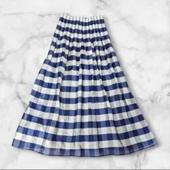 エアロー　リバーシブル　シャーリングマキシスカート　ブロックチェック　白×青