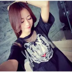 ミニ丈チュニックワンピース半袖プリントTシャツゆったりトラ柄アニマル柄