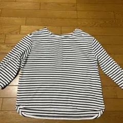 ストライプレディース長袖Tシャツ金ボタン付き襟Lサイズ
