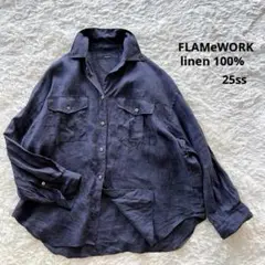 美品 フレームワーク フレンチリネン レギュラーシャツ ネイビー 麻25SSのサムネイル