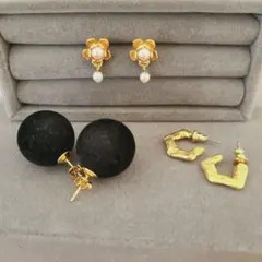 レトロ/レディース/カジュアル/ピアス/小物/ゴールド金具/3点セット