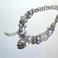 Y2kハート型チャーム付きネックレス 水色