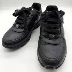 CHANEL★シャネル レディースレザースニーカー 黒　ココマーク　37のサムネイル