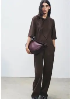ZARA ZW COLLECTION スカーフトップス ブラウン　M