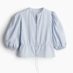 【極美品】H&M コットン パフスリーブ ブラウス ライトブルー