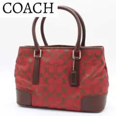 【美品】COACH コーチ シグネチャー ハンドバッグ キャンバス レッド