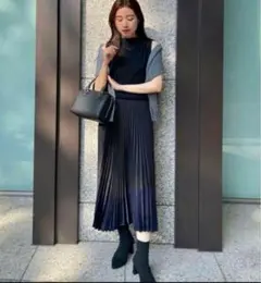 UNIQLO C プリーツカラーブロックスカート　バイカラー　M