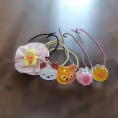 ヘアゴム 5点セット くま 猫 　細めゴム　ハンドメイド　ベビー　キッズ