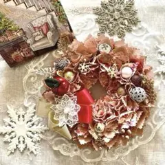 早割❣️ファブリックリース　布リース　クリスマス　雪の結晶　エレガント　シック　P