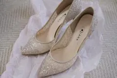 【DIANA】プラチナグリッターチュールパンプス 22.5cm 9cmヒール