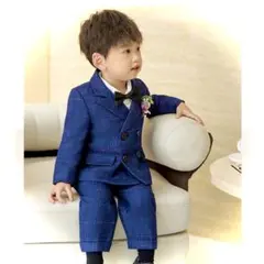 男の子 フォーマルスーツ 6点セット 90cm 紺色 ネイビーチェック柄