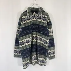 アメリカ　アメリカン古着　オールド　フリース　シャツ ネイビー 雪の結晶柄　M