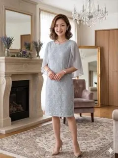 美品 Retica レティカ グレー XL シフォンスリーブ 体型カバー 膝丈