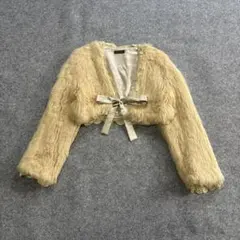 y2k ラビットファーボレロ リボン ベージュ M ショート丈