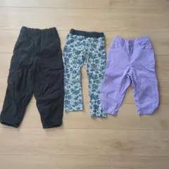 キッズボトムス3点セット（黒・花柄・紫）