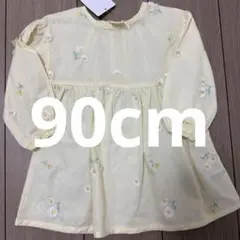 【未使用】長袖ワンピース　立体刺繍　イエロー　花