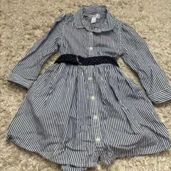 ラルフローレン　ストライプ 長袖ワンピース 80cm ネイビー