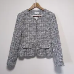 index ノーカラーツイードジャケット ホワイト×ネイビー×金糸