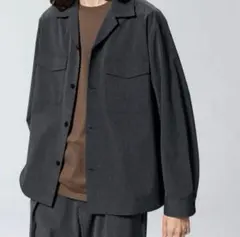 新品！ GU ダブルポケット オープンカラーシャツ　ダークグレー　S