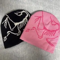 Y2K 00s ビーニー グランジ ピンク ブラック2個セット