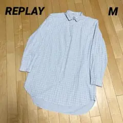 REPLAY リプレイ 星柄 スター ストライプ 長袖 シャツ M コットン 綿のサムネイル