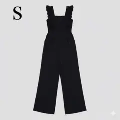 GRL【S】ショルダーフリル バックシャーリング オールインワン ワイド 黒