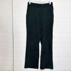 コーデュロイ フレアパンツ 深緑 L ウエストゴム 美脚シルエット 上品 秋冬