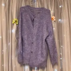 ラベンダー ボタン付きカーディガン 長袖 y2k
