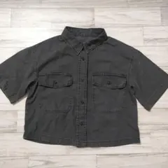 xsサイズ GU デニムシャツ ショート丈 グレー トップス 最安