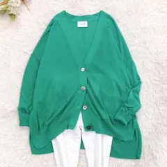 極美品◆定価1.7万 ユナイテッドアローズ コットンVネックカーディガン 緑 Ｆのサムネイル