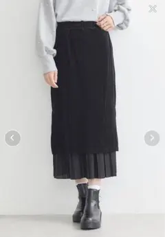 ブラック ベルベット プリーツ ロングスカート