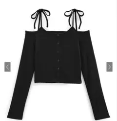 ショルダーリボンオフショルテレコリブトップス