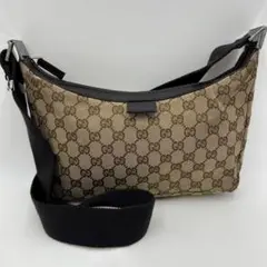 GUCCI GGキャンバス レザー ショルダーバッグ　ロゴ　ブラウンのサムネイル
