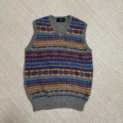 SHIPS フェアアイル柄 ノースリーブベスト　ニットベスト　M