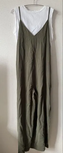 ハ*ギ様 リネンライクサロペット　オールインワン　カーキのサムネイル