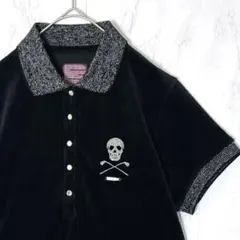 MARK&LONA スカル刺繍 ベロアラメ半袖ポロシャツ ブラック(L)のサムネイル