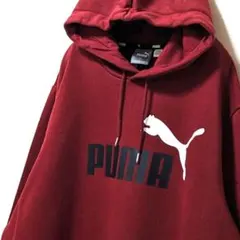 プーマ PUMA ロゴ スウェットパーカー えんじ色ワインレッド赤 L 古着