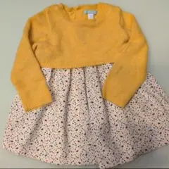 イエローセーター切替花柄ワンピース