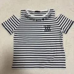 Lovetoxic ボーダー柄 オープンショルダー 肩出しTシャツ Lサイズのサムネイル