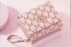 三つ折り財布 ミニ財布 ピンク モノグラム柄