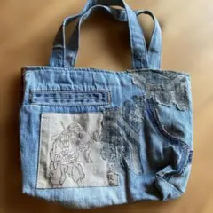 デニムリメイク トートバッグ 和柄パッチワーク ハンドメイド