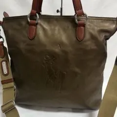 ラルフローレン オールレザー トート ショルダー 馬 ロゴ型押し A4 ブロンズのサムネイル