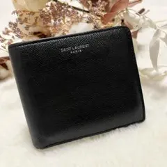 SAINT LAURENT キャビアスキン 二つ折り財布 レザー ブラックのサムネイル